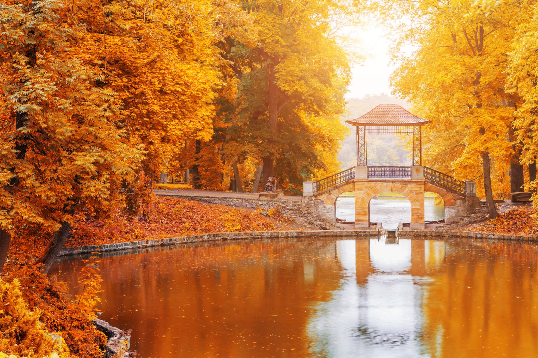 Japan Park Fluss mit Brücke